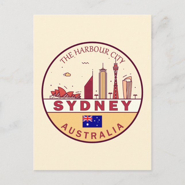 Sydney Australien Stadssiluett Emblem Vykort (Framsida)