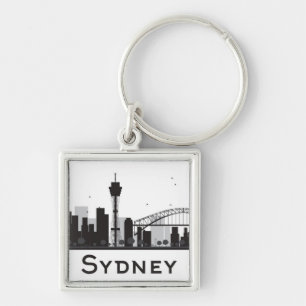 Sydney Australien svart & vitstadshorisont Fyrkantig Silverfärgad Nyckelring
