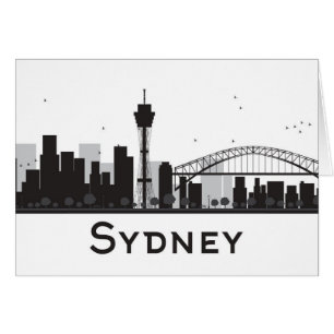 Sydney Australien svart & vitstadshorisont Hälsningskort