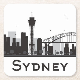 Sydney Australien svart & vitstadshorisont Underlägg Papper Kvadrat