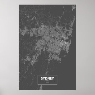 Sydney Australien (vit på svart) Poster