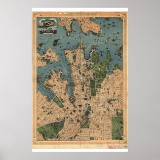Sydney Australiens historiska Karta 1922 Poster