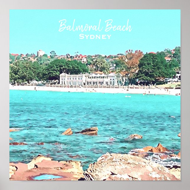 Sydney Balmoral Beach retro Bathers Pavillion Poster (Framsidan)