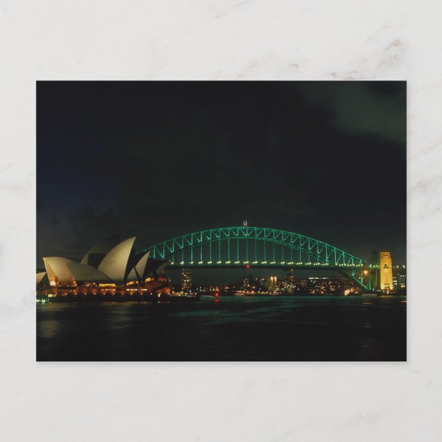 Sydney Bridge och Opera House på natten, Australie Vykort (Framsida)