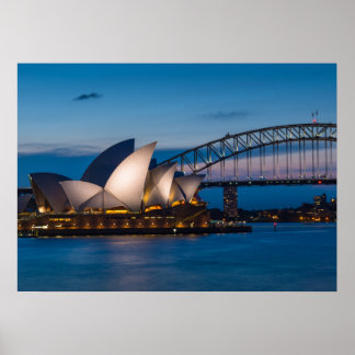 Sydney cityscape på natten, Australien Poster