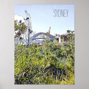 Sydney Harbor Bridge med inhemska anläggningar Poster