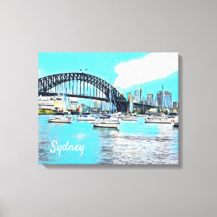 Sydney Harbour Bridge blå himmel med yachts Canvastryck