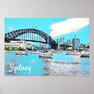 Sydney Harbour Bridge blå himmel med yachts Poster