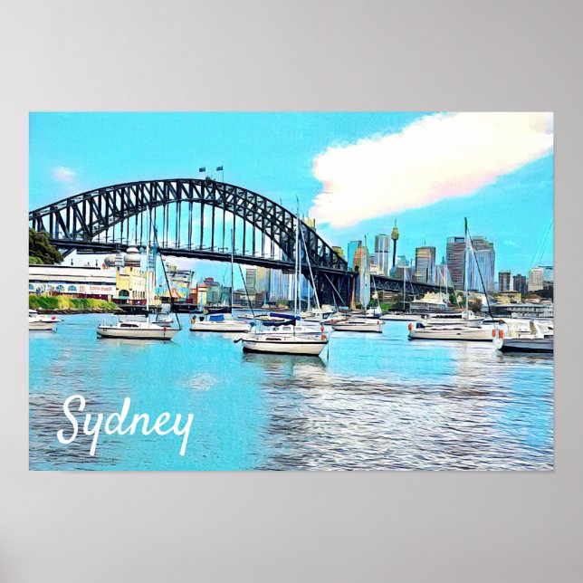 Sydney Harbour Bridge blå himmel med yachts Poster (Framsidan)