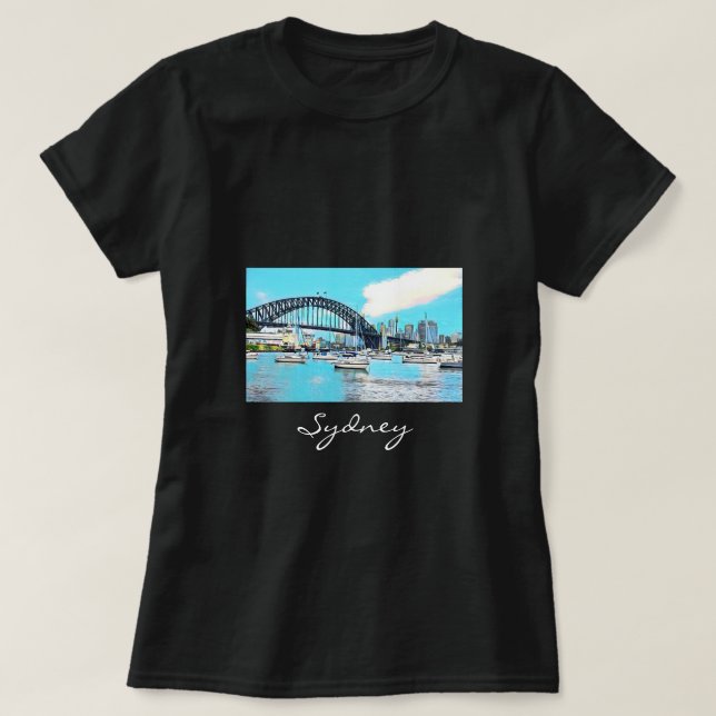 Sydney Harbour Bridge blå himmel med yachts T Shirt (Design framsida)