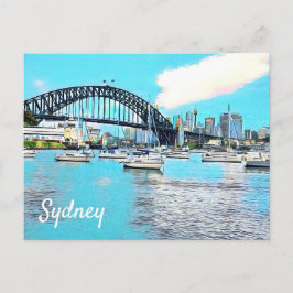 Sydney Harbour Bridge blå himmel med yachts Vykort