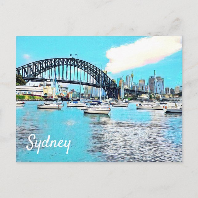 Sydney Harbour Bridge blå himmel med yachts Vykort (Framsida)