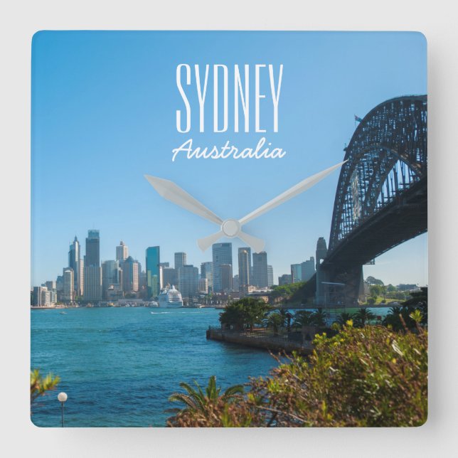 Sydney Harbour Bridge City Skyline Australien Fyrkantig Klocka (Framsida)