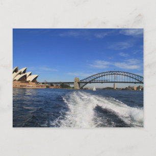 Sydney Harbour Bridge och Opera House från en färj Vykort