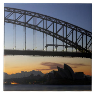 Sydney Harbour Bridge och Sydney Opera House kl 2 Kakelplatta