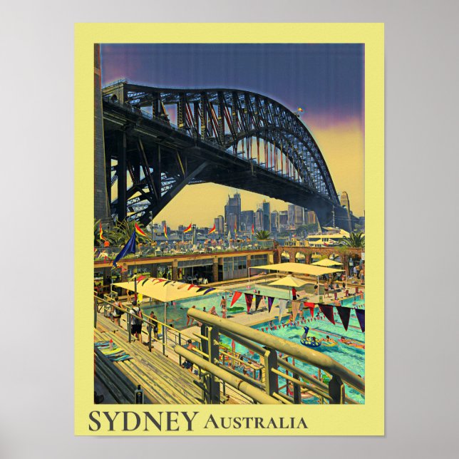 Sydney Harbour Bridge vintage resor väggdekan Poster (Framsidan)