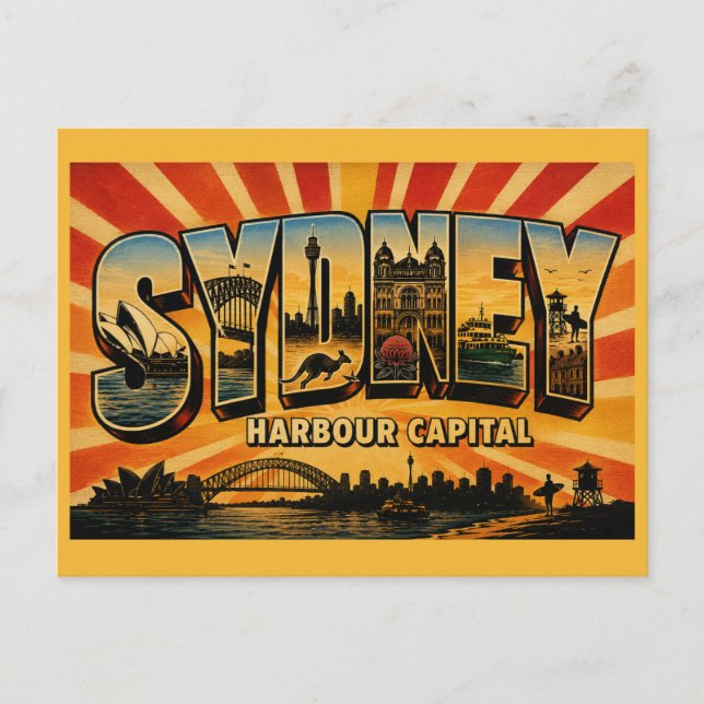 Sydney Harbour huvudstad vintage  Vykort (Framsida)