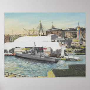 Sydney maritimt museum från hotellbalkong. 1998 poster