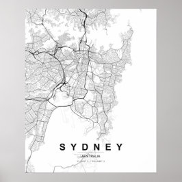 Sydney Minimalistisk Karta (Svart & Vitt) Poster