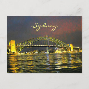 Sydney night Harbor Bridge Australien resa Vykort