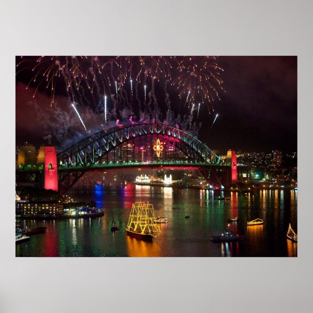 Sydney Nyårsafton Fireworks Skriv ut Poster (Framsidan)