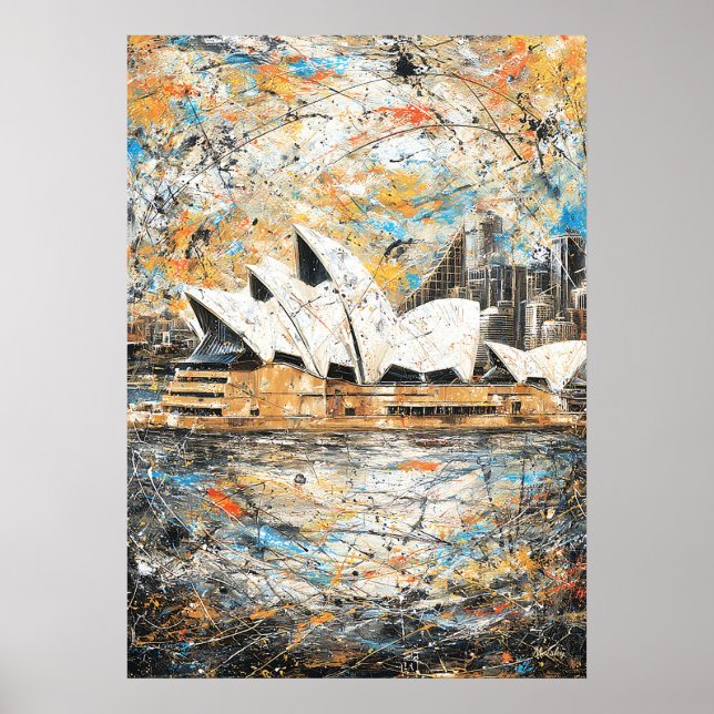 Sydney Opera House Abstract Drip Painting Poster (Framsidan)