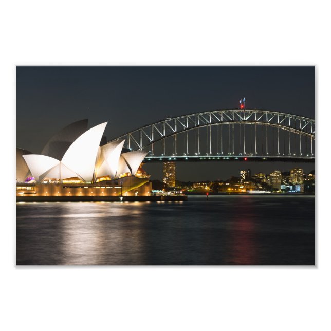 Sydney Opera house and bridge at dusk, Australien Fototryck (Framsidan)