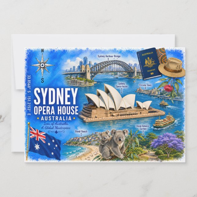 Sydney Opera House Australien Akvarell Vykort (Framsida)