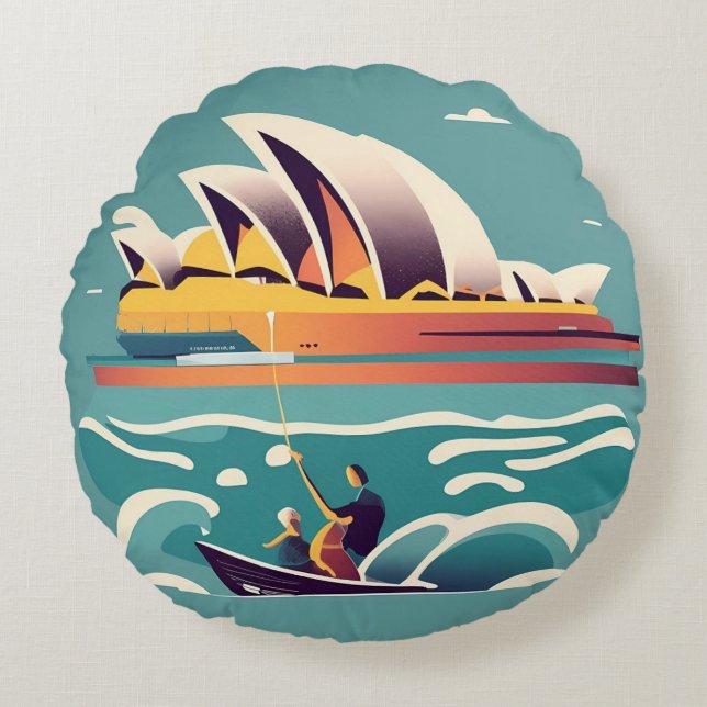 Sydney Opera House Australien, som målar souvenir Rund Kudde (Framsidan)