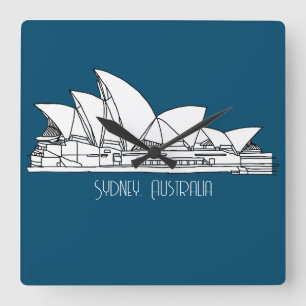 Sydney Opera House Australien teckning souvenir Fyrkantig Klocka