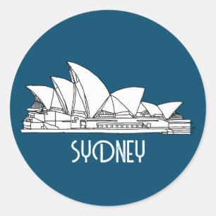 Sydney Opera House Australien teckning souvenir Runt Klistermärke