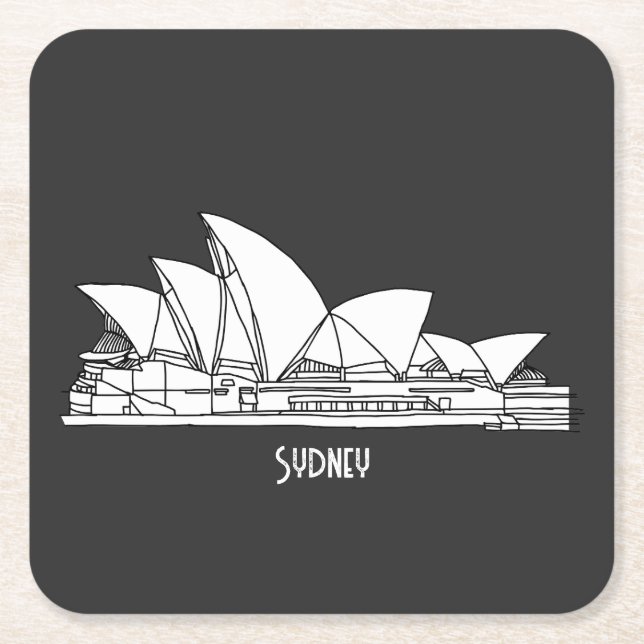 Sydney Opera House Australien teckning souvenir Underlägg Papper Kvadrat (Framsidan)