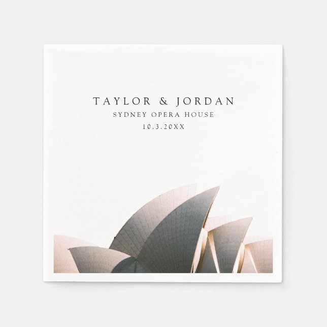 Sydney Opera House Bröllop Anpassningsbar Cocktail Pappersservett (Framsidan)