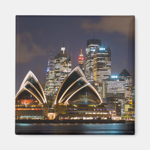 Sydney Opera house & city på natten, Australien Magnet