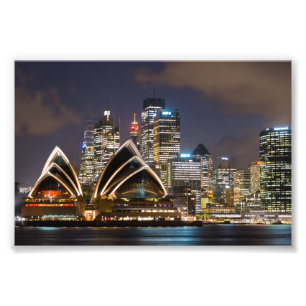 Sydney Opera house & cityscape på natten, Austral Fototryck
