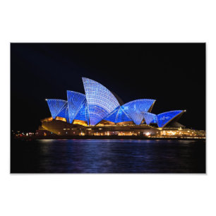 Sydney Opera House Lit Up in Blue at Night Fototryck