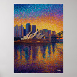 Sydney Opera House Pointillism Skyline Art Poster
