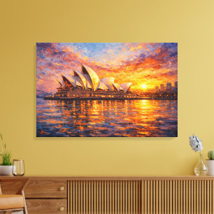 Sydney Opera House Solnedgång Kniv Oljemålning Canvastryck