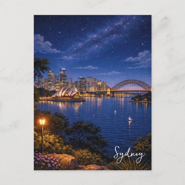 Sydney operahus Australien på natten Vykort (Framsida)