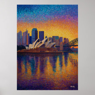 Sydney Operahus Pointillism Siluett Konst Poster