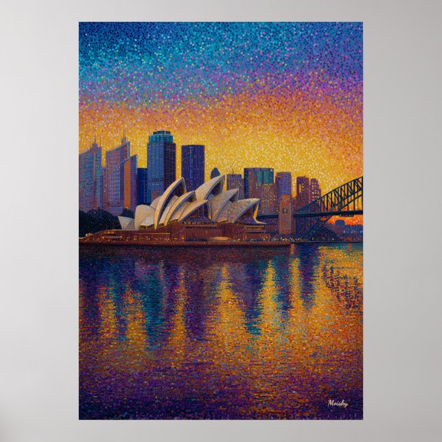 Sydney Operahus Pointillism Siluett Konst Poster (Framsidan)