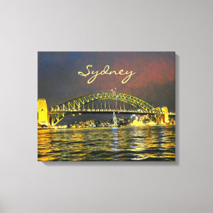 Sydney på natten Harbor Bridge Australia-resa Canvastryck