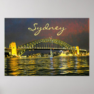 Sydney på natten Harbor Bridge Australia-resa Poster