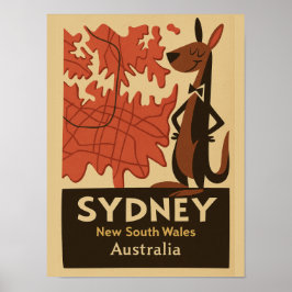 Sydney Retro Karta Travel Vintage 1950-talets Teck Poster