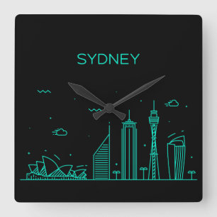 Sydney Skyline Fyrkantig Klocka