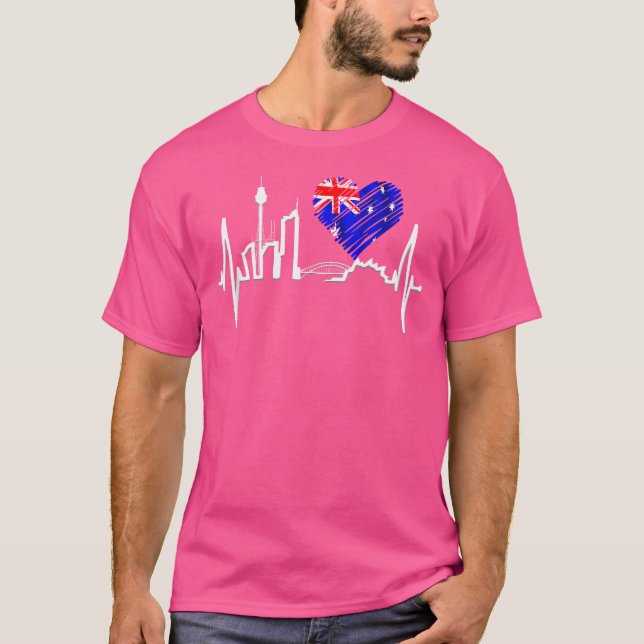 Sydney Skyline Heartslag Australia Flagga Älskare  T Shirt (Framsida)