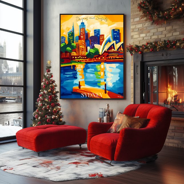 Sydney Skyline med Opera House Abstrakt Fauvist Poster (Skapare uppladdad)