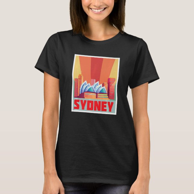 Sydney Skyline Retro Opera House New South Wales A T Shirt (Framsida)