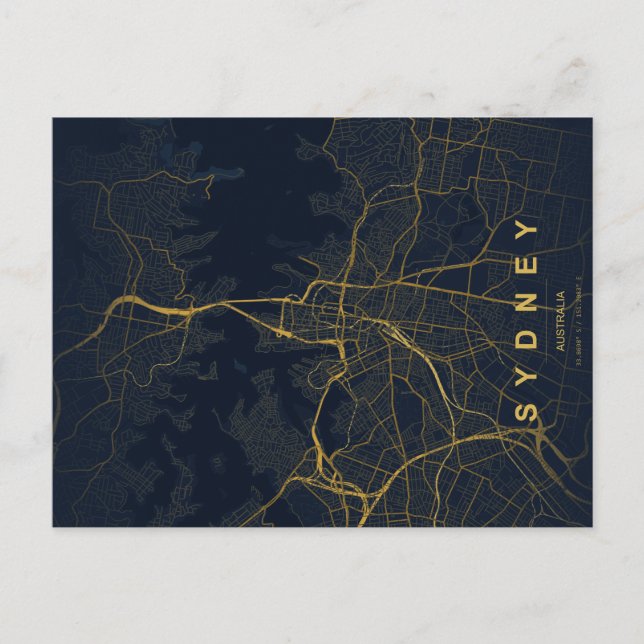 Sydney stads karta Minimal vykort (Framsida)