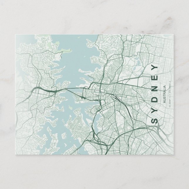 Sydney stads karta Minimal vykort (Framsida)